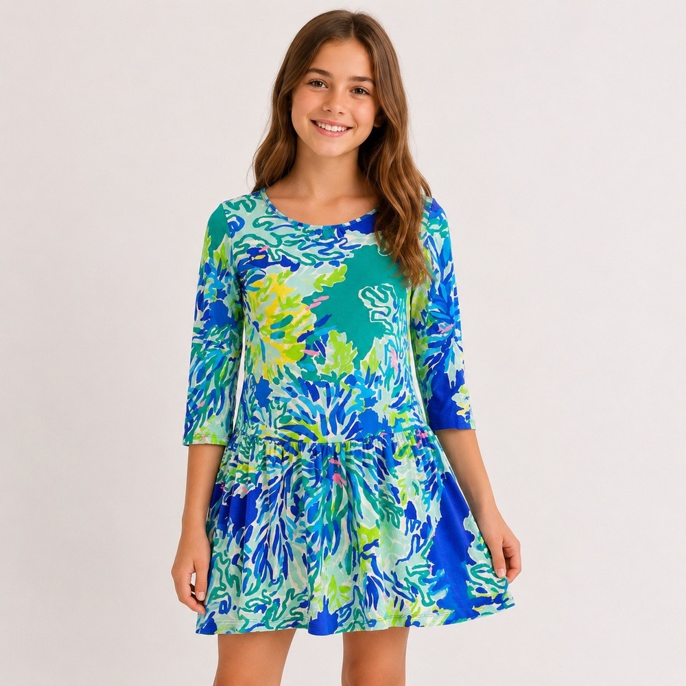 Lilly Pulitzer Lynn Dress Girls Large 8-10 Wade and Sea Floral Drop Waist Preppy